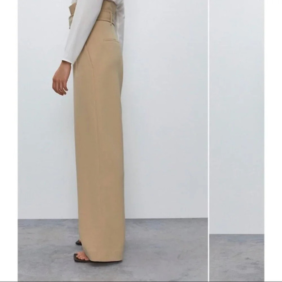 Aritzia Babaton Jermaine High Waist Wide Leg Power Pants Trousers Beige Size 4 - Picture 2 of 9